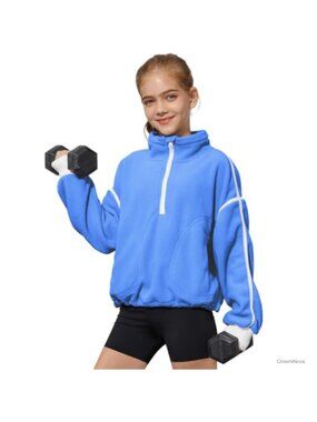 Girls Fleece Half-Zip Pullover Jacket Oversized Sweatshirt Long Sleeve